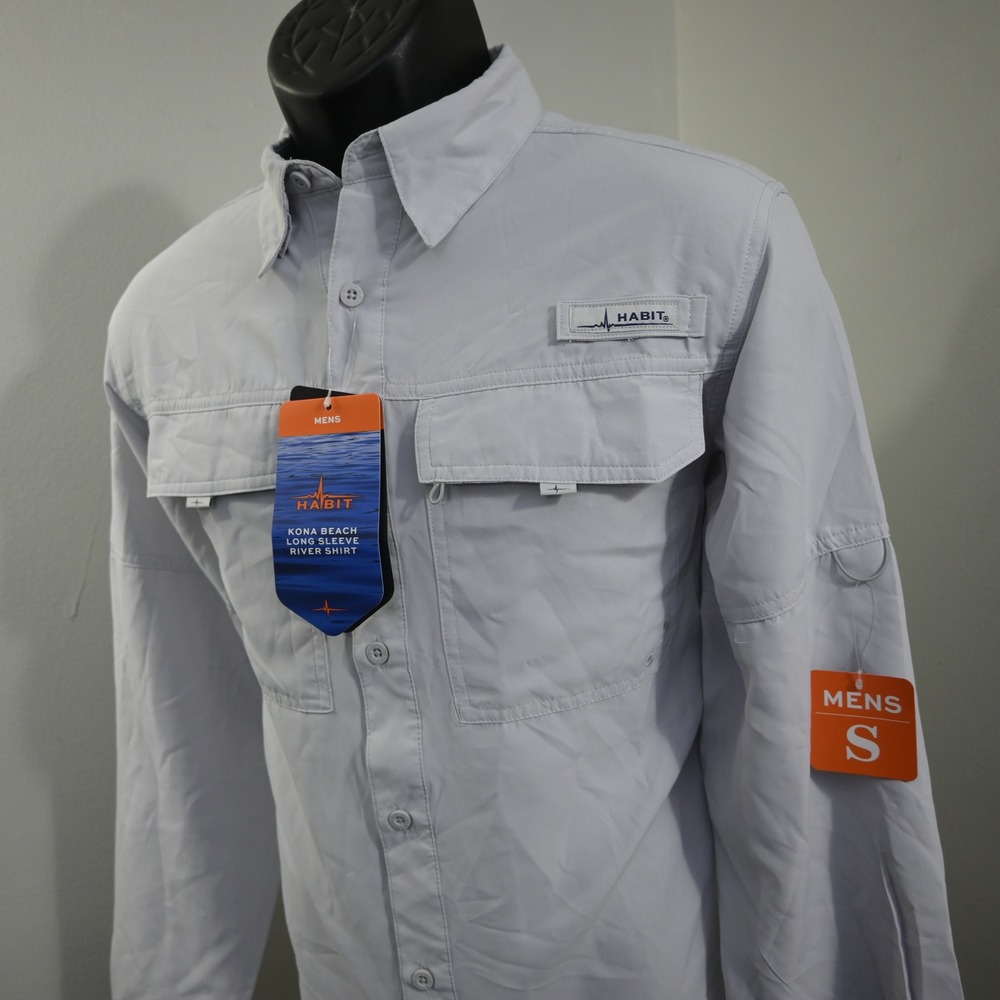 Habit Kona Beach Vented Fishing Shirt Mens S NEW Gray UPF 40+ Long Sleeve